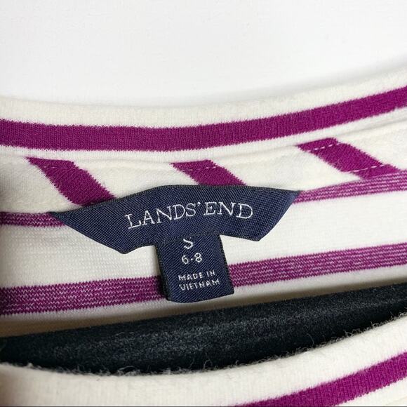 LAND'S END / purple white striped 3/4 sleeve embroidered floral top / S - Picture 5 of 7